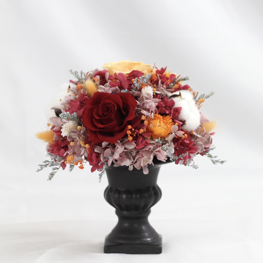 |歐式畢德邁爾圓形桌花-紅橙色系-開幕盆栽-永生花盆栽-大型|