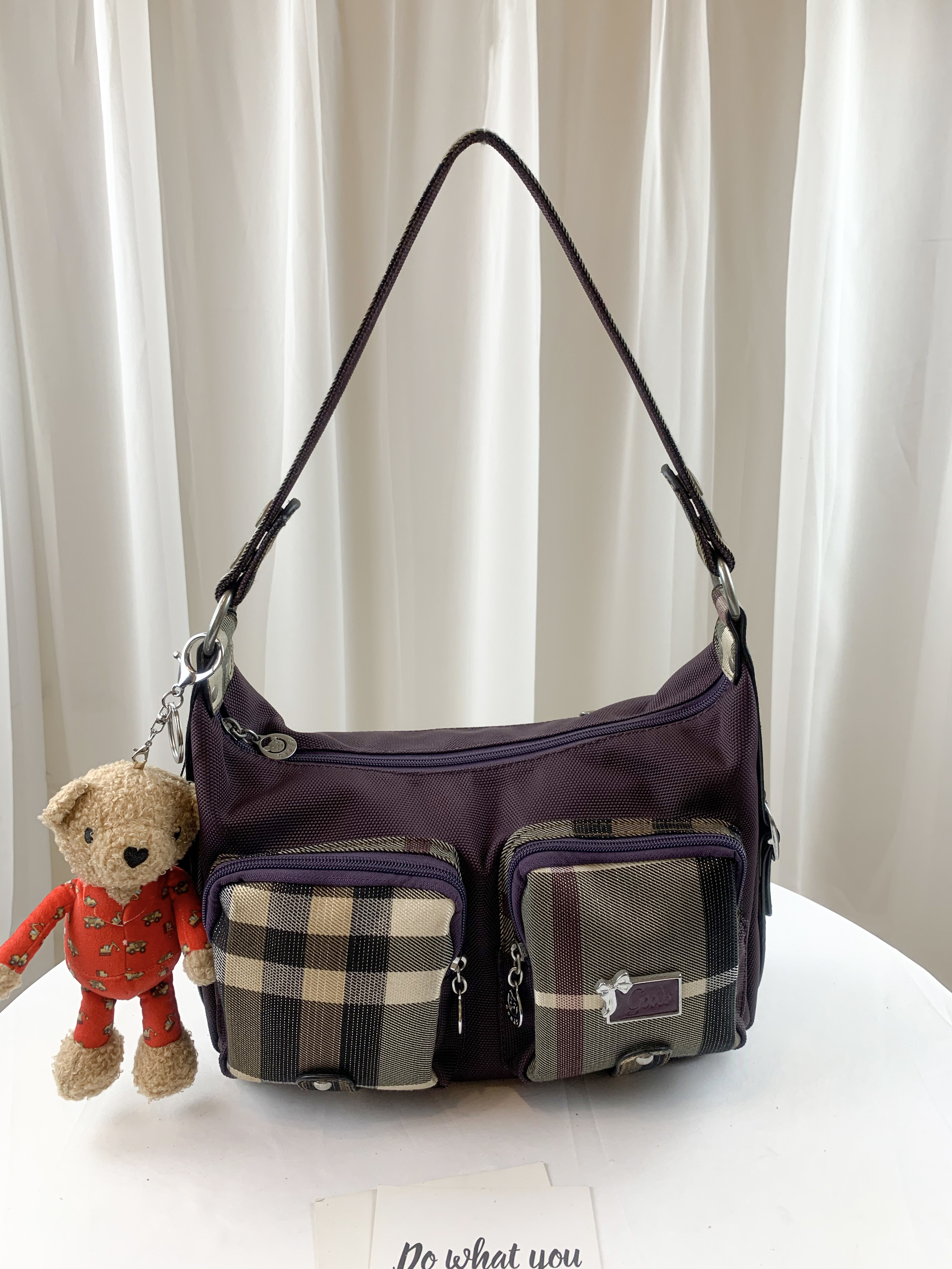GOODS  紫格紋拼色防潑水肩背包 / 側背包   #2130