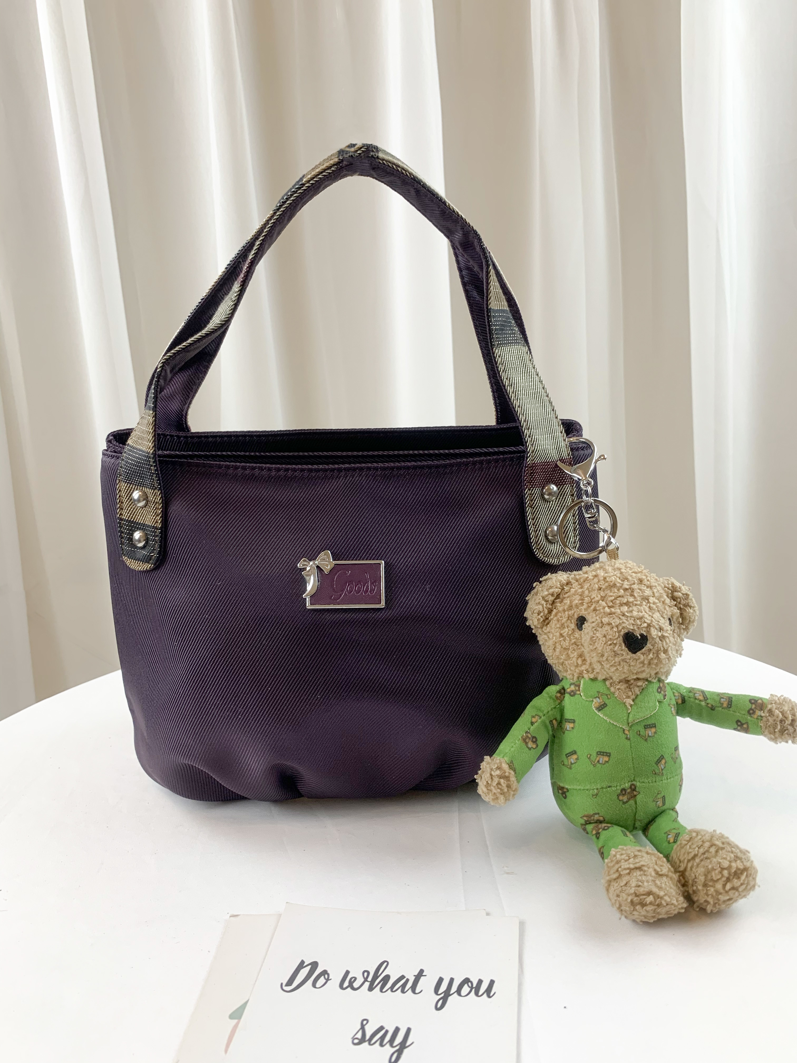 GOODS  紫格紋拼色防潑水手提包 / 側背包 #2579