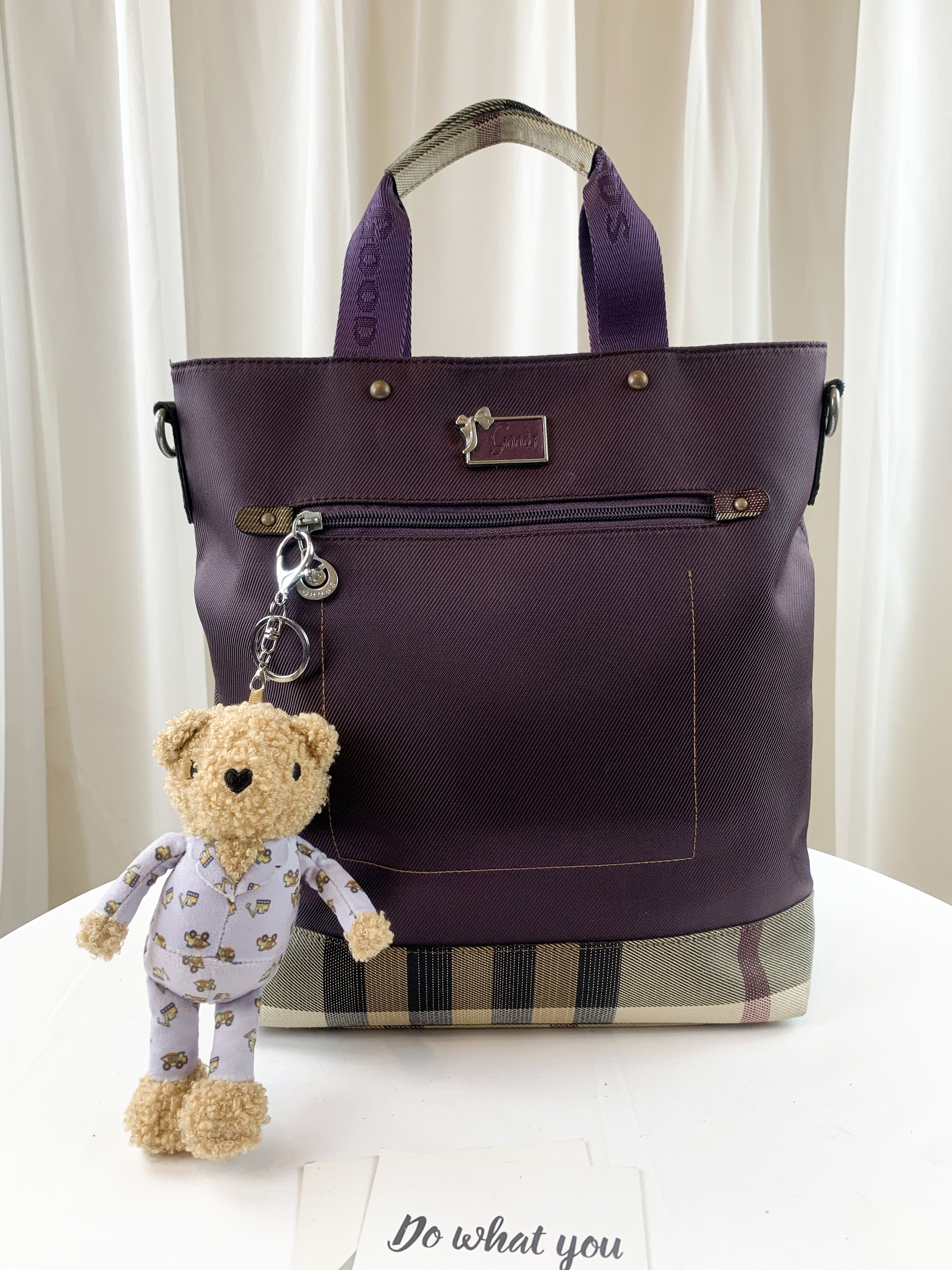 GOODS  紫格紋拼色防潑水手提包 / 托特包 #2584