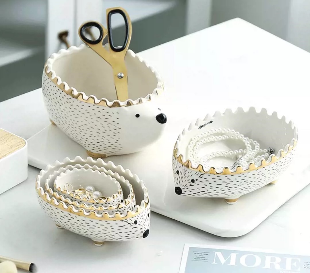 北歐風刺蝟造型陶瓷收納盒