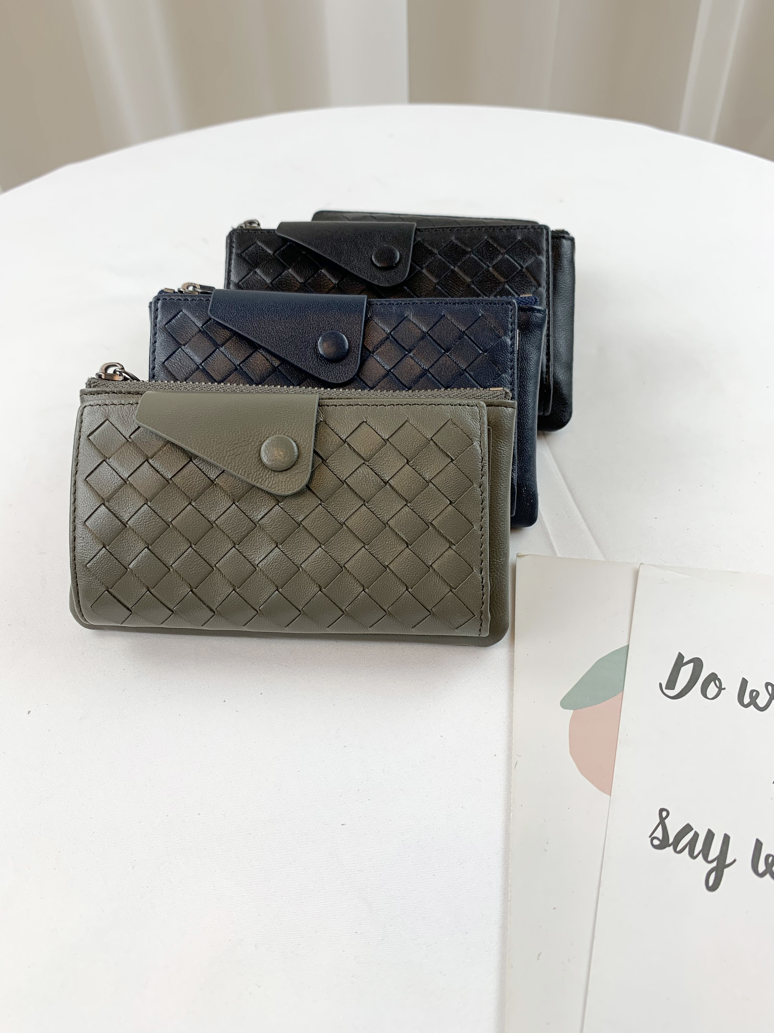 編織牛皮翻蓋鑰匙零錢包  #SM-1833