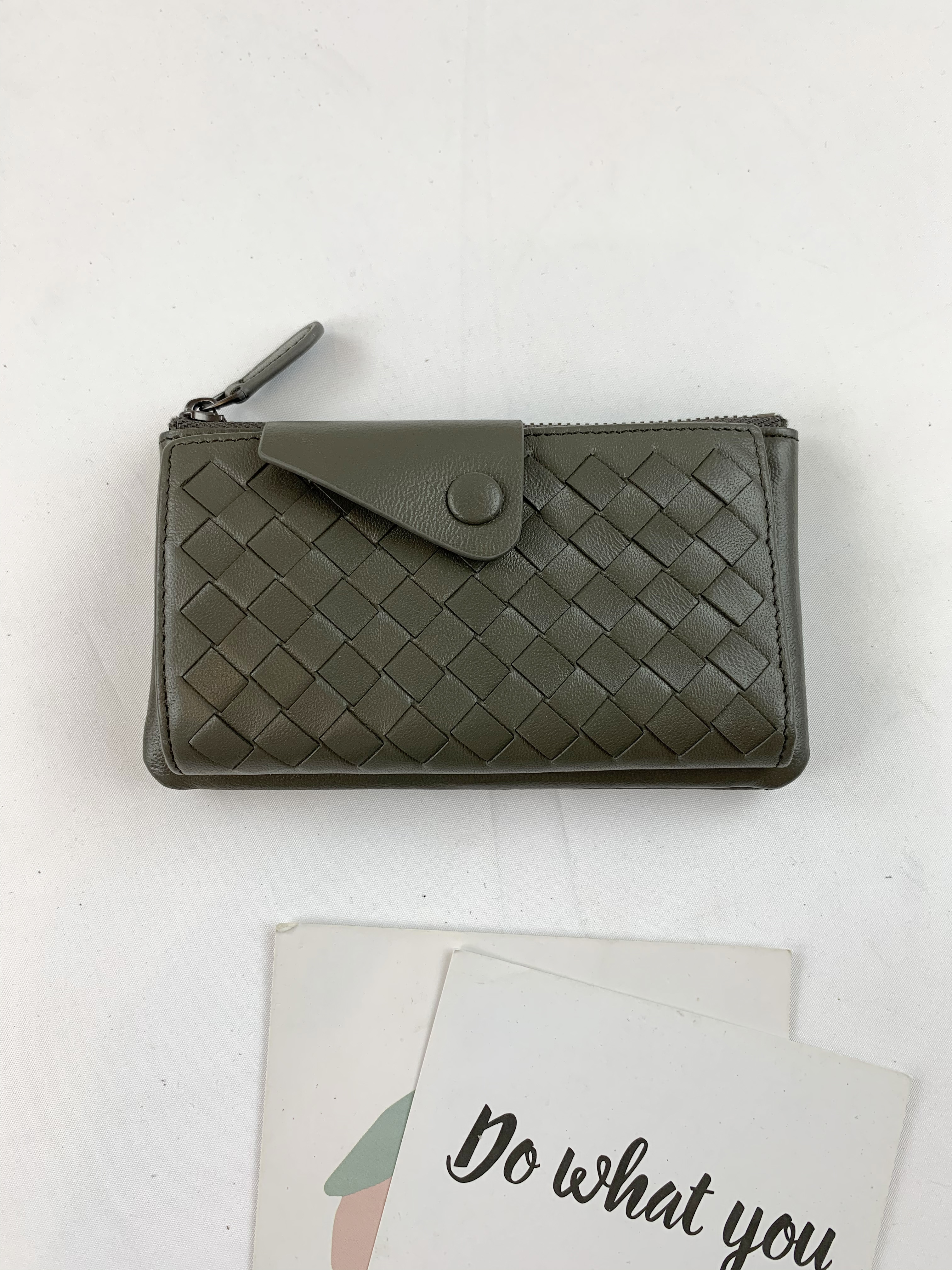 編織牛皮翻蓋鑰匙零錢包  #SM-1833