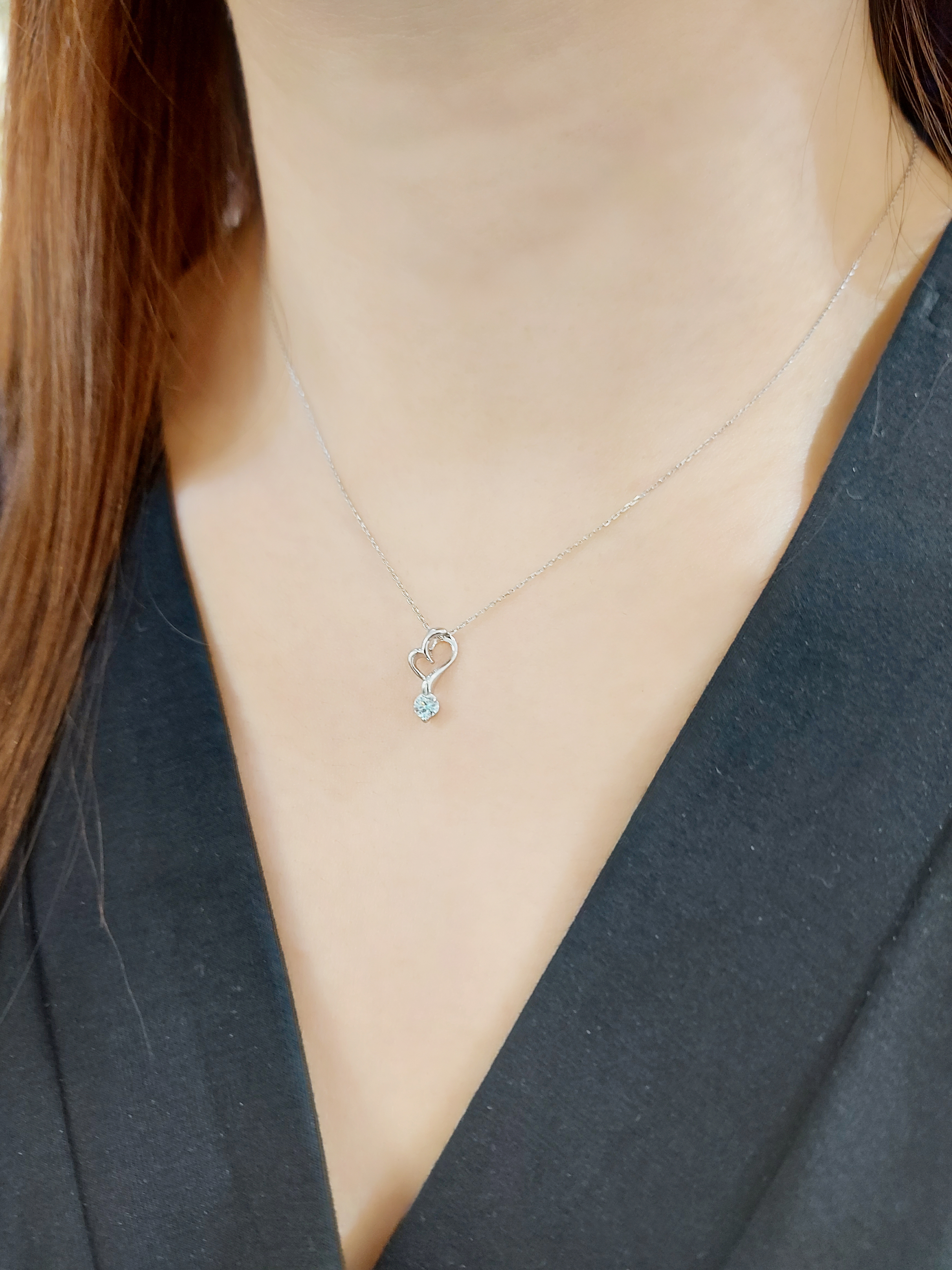 18K白金天然鑽石心形吊墜