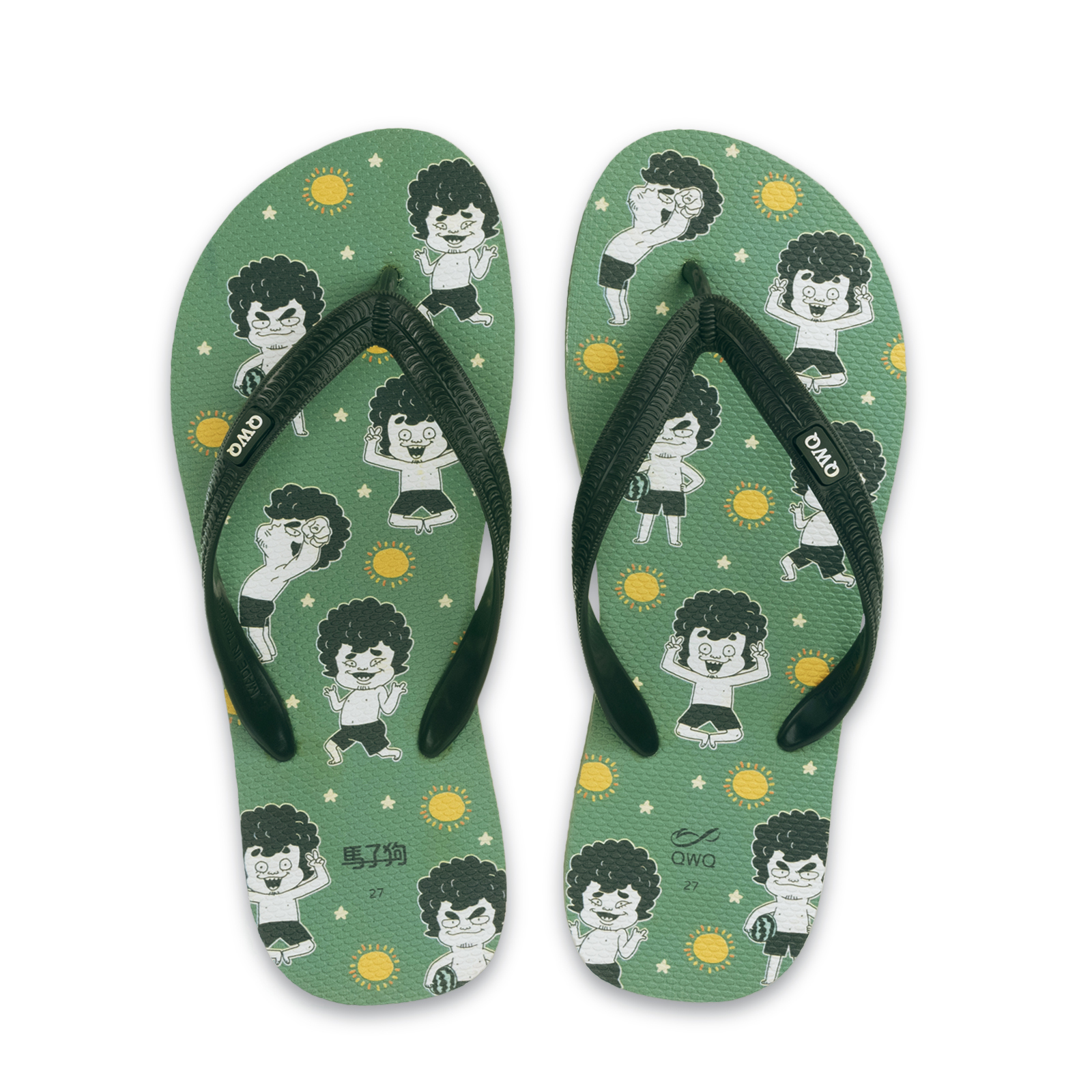 馬子狗 夏日馬子狗 男款粗帶人字夾腳拖鞋 夜幕綠