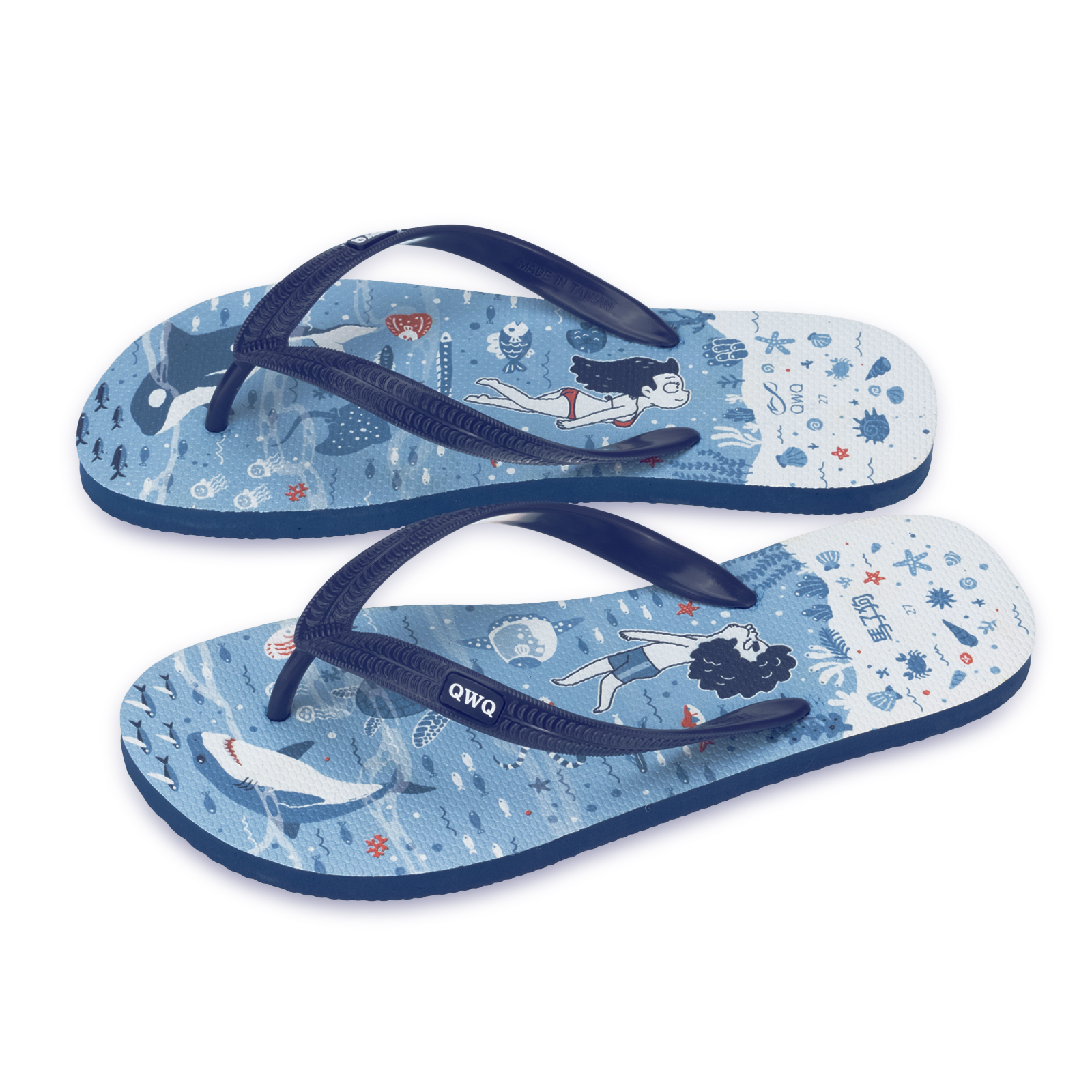 馬子狗 海洋潛水 男款粗帶人字夾腳拖鞋 藏青藍