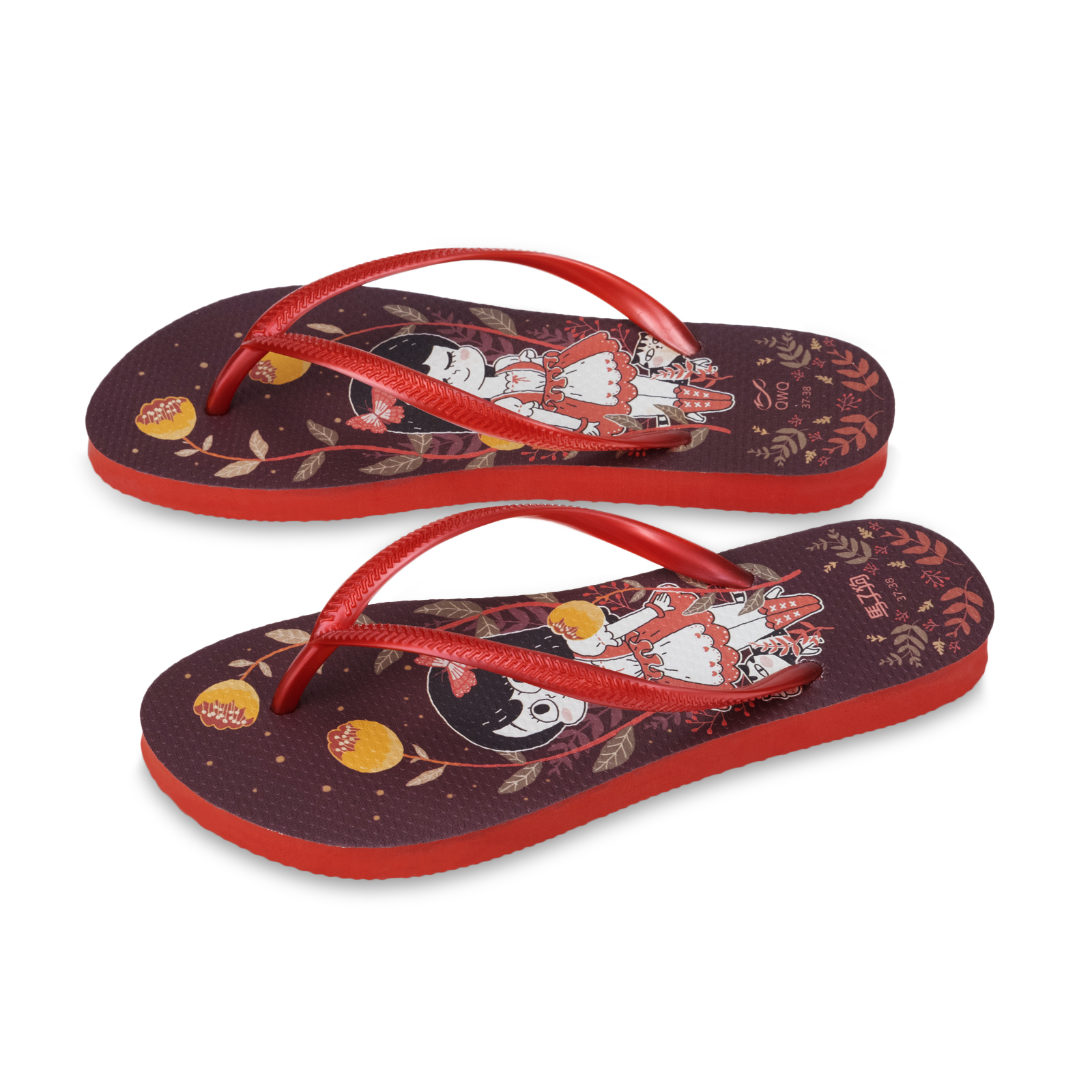 馬子狗 深色紅 女款細帶人字夾腳拖鞋 玫瑰紅