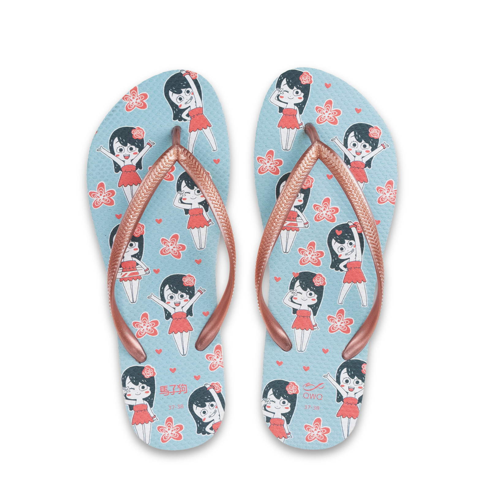 馬子狗 夏日女友 女款細帶人字夾腳拖鞋 粉金