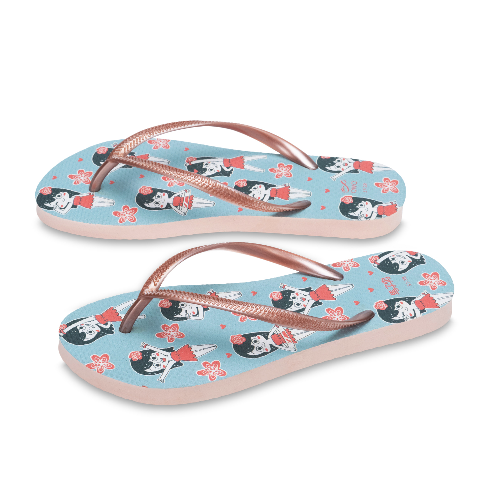 馬子狗 夏日女友 女款細帶人字夾腳拖鞋 粉金