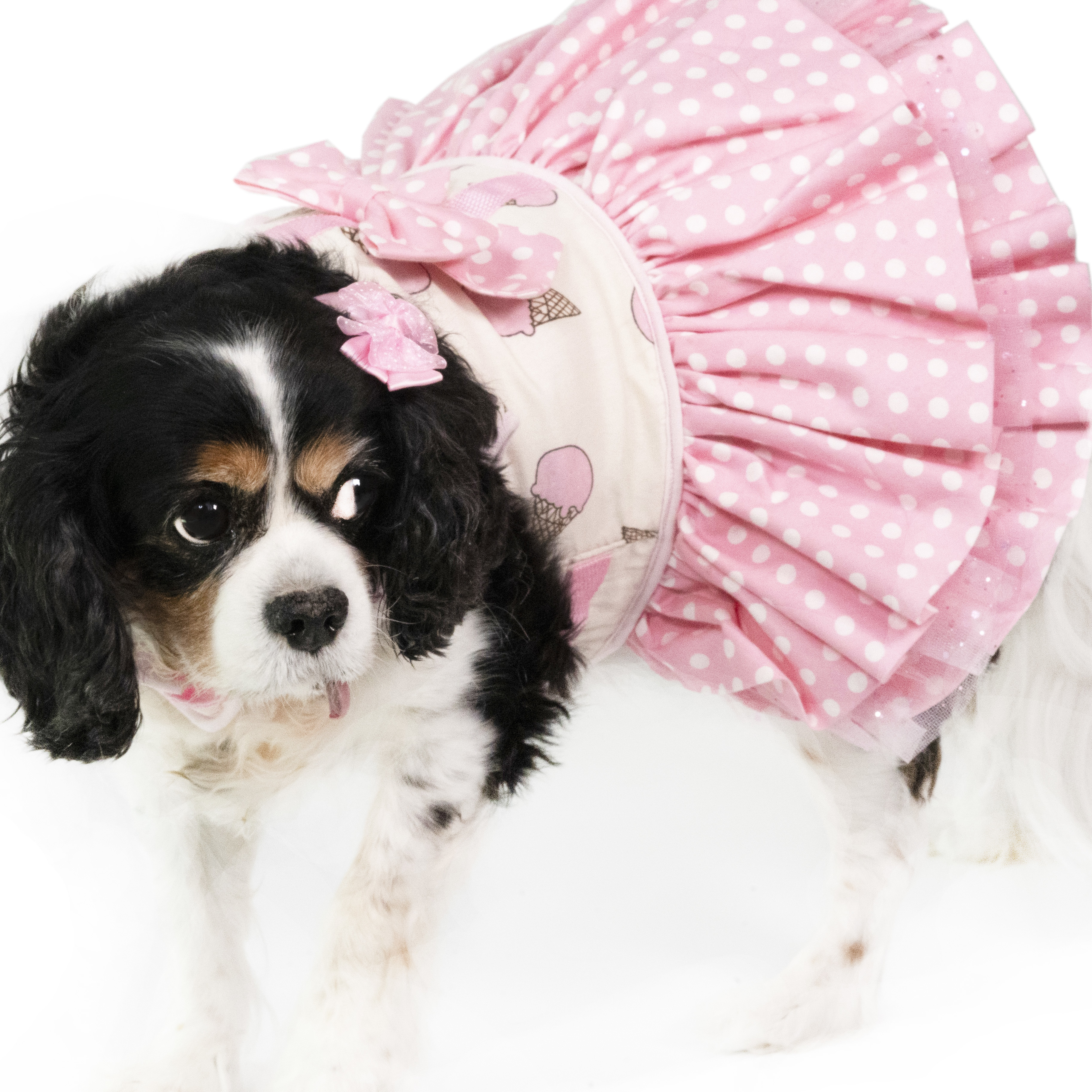 Pink Ice Cream Polka Dot Harness Dress (excluded Dog Leash)