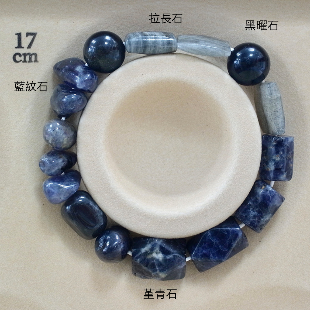 B038堇青石/拉長石/藍紋石/黑曜石/天然晶石/能量石/珠寶/飾品/純手工/純天然/療癒/冥想/凈化/護身符/健康運