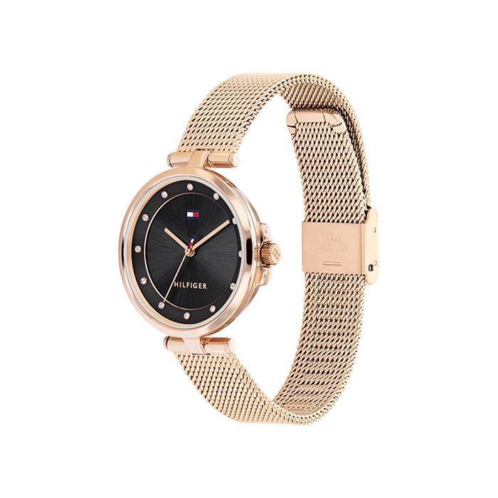 萬年鐘錶 - Tommy Hilfiger    玫瑰金黑面晶鑽米蘭錶帶女錶  1782376 錶徑38MM