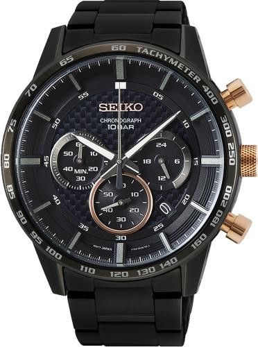 萬年鐘錶 - SEIKO    獨賣賽車三眼黑鋼帶計時男錶  8T63-00L0SD  /  SSB361P2  錶徑45.2MM