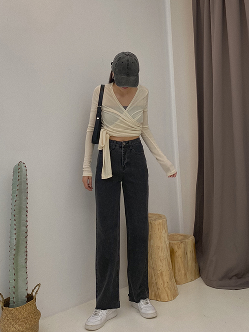 短版針織綁帶交叉上衣*2色