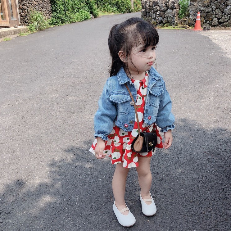 少量現貨 短版花朵軟牛仔外套 & 紅色花洋裝