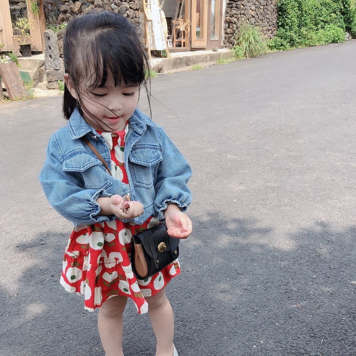 少量現貨 短版花朵軟牛仔外套 & 紅色花洋裝