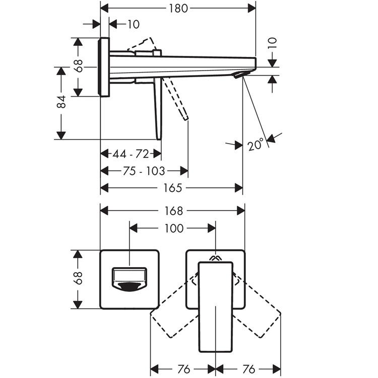 hansgrohe Metropol 32525, -000 + 13622, -180 Single lever basin mixer for concealed installation wall-mounted with lever handle and spout 16.5 cm