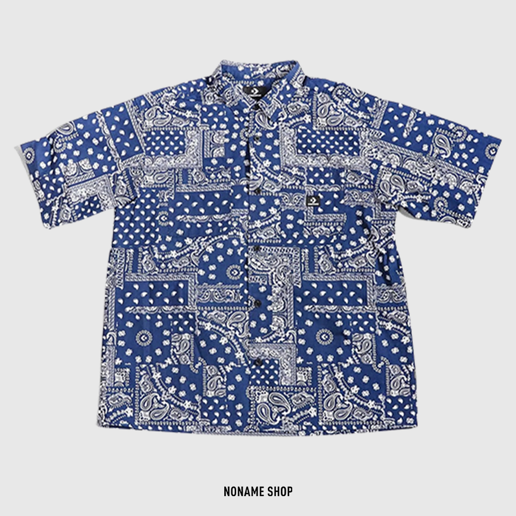 CONVERSE Paisley 腰果花 變形蟲 拼接 襯衫 短袖 午夜藍