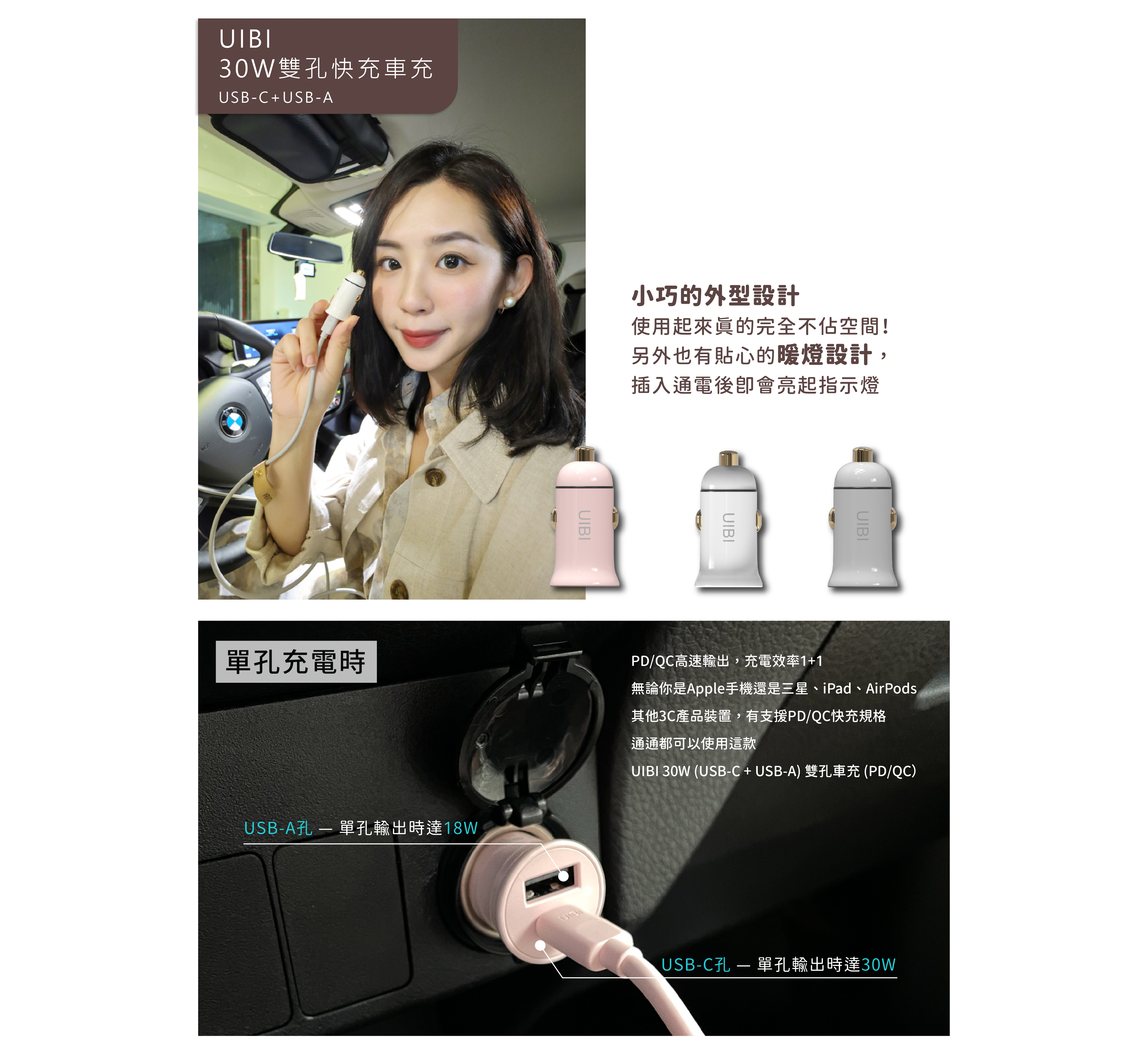 UIBI 30W雙孔快充車充
