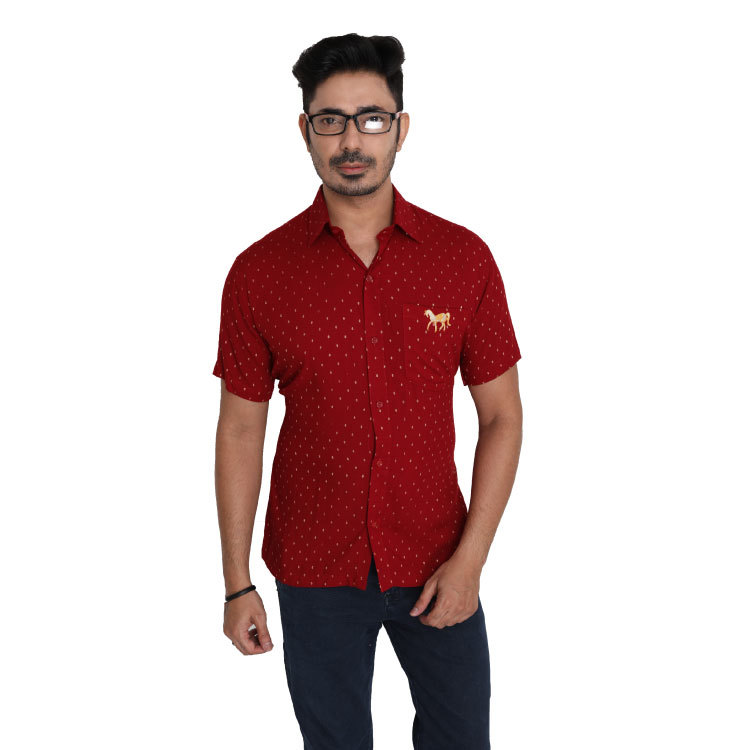 Men Red Embroidered Thousand Butta Premium Kurta Shirt With Chest Pocket Q1412