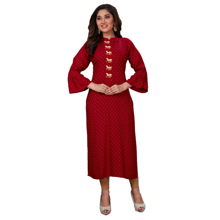 Ladies Red Embroidered Thousand Butta Premium Kurti Q1411