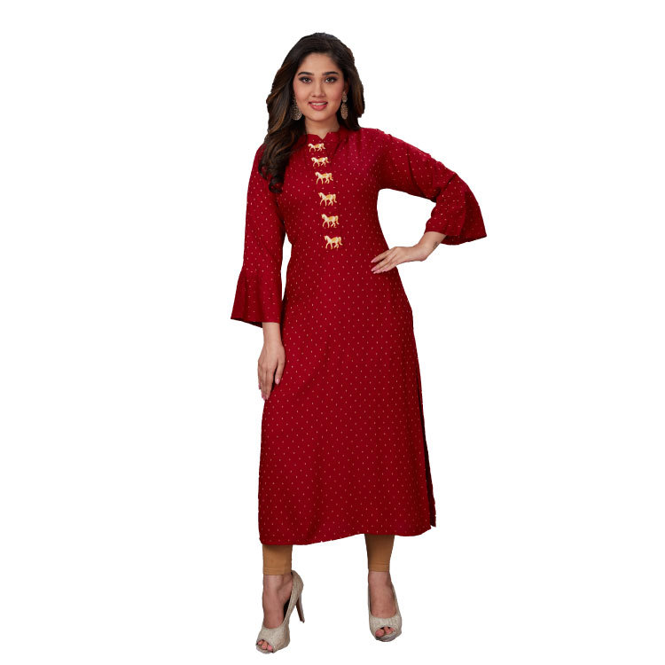 Ladies Red Embroidered Thousand Butta Premium Kurti Q1411