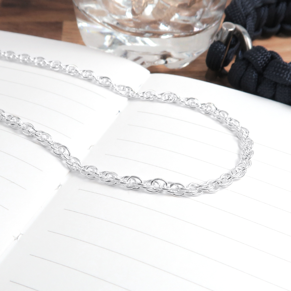 雙扣圓圈鍊(3.0mm寬鍊) 925純銀鍊子 男生項鍊 中性 客製長度(不含墜子)