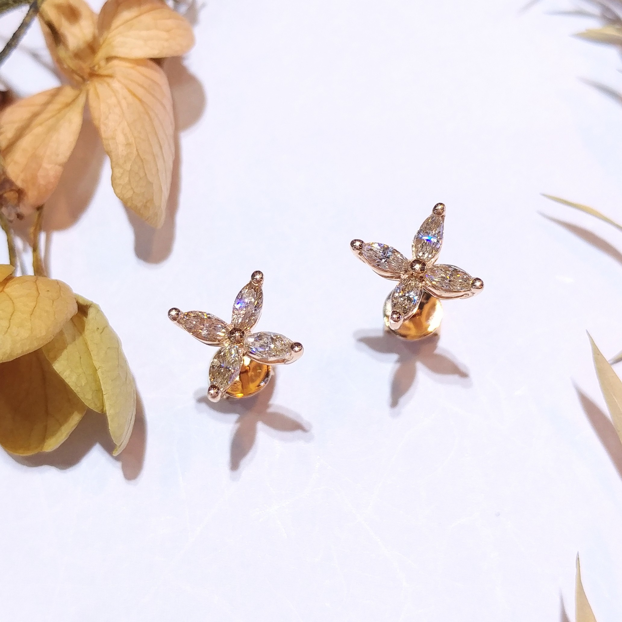 全新18K玫瑰金57份鑽石耳環