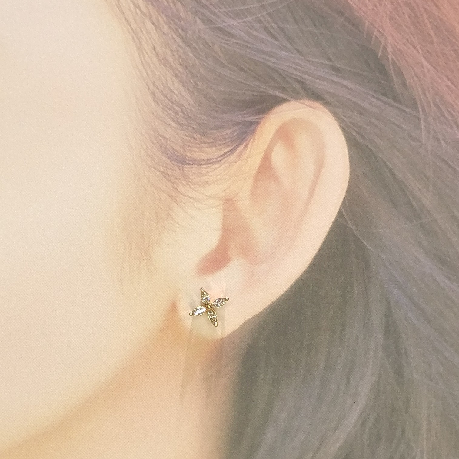 全新18K玫瑰金57份鑽石耳環