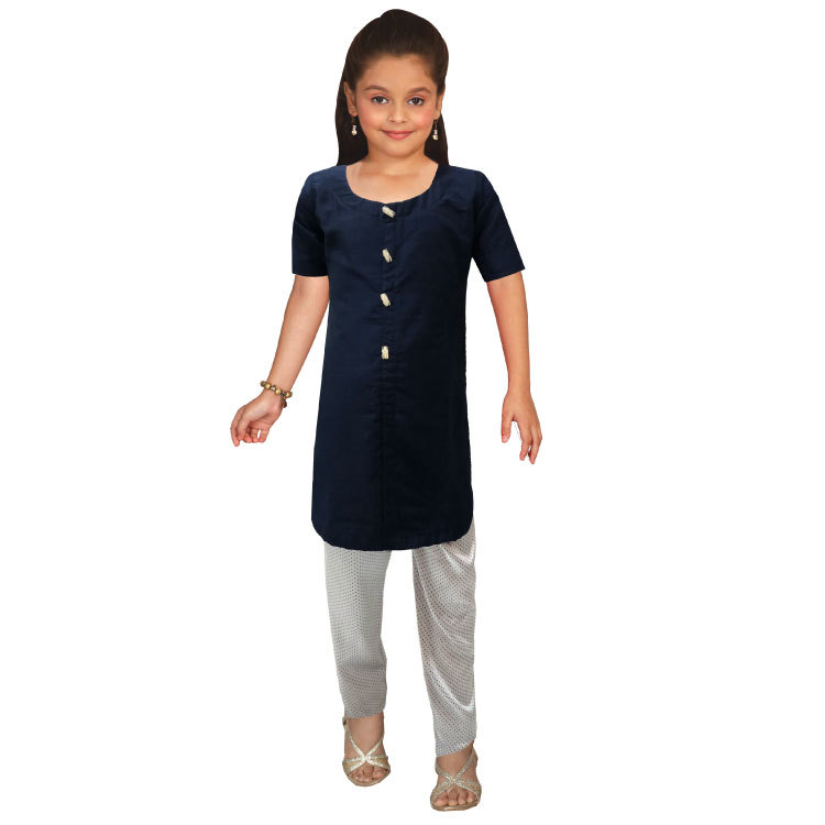 Girl Navy Blue Cotton Kurti Top Set With pant Q1116