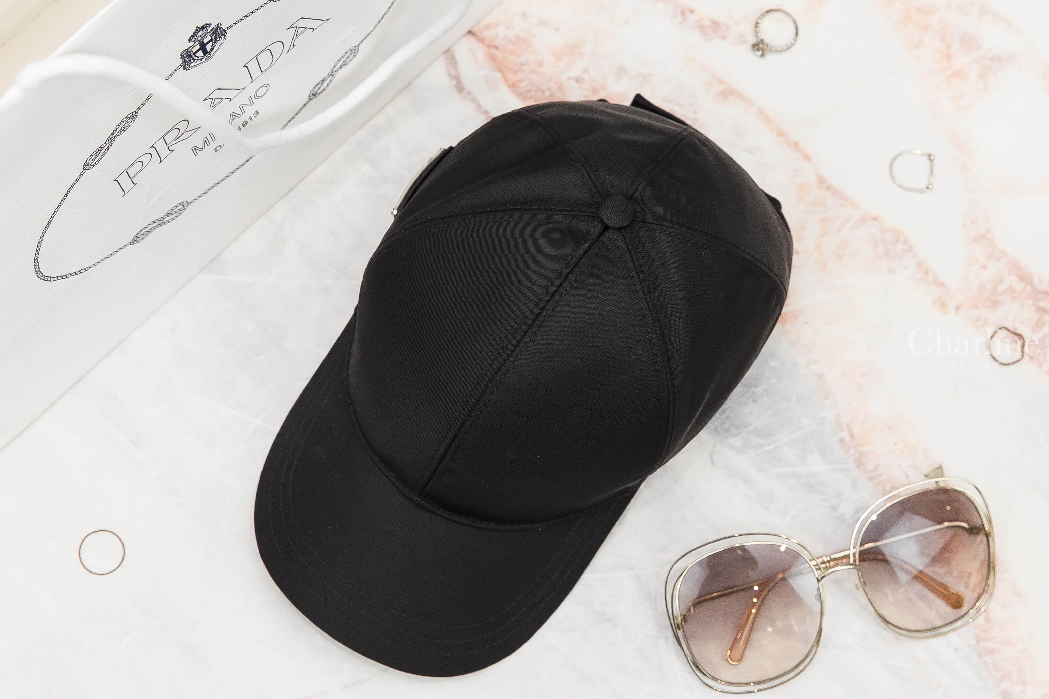 Prada Re-Nylon Baseball Cap 黑色尼龍三角銀字Logo棒球帽-Charline Boutique 精品代購