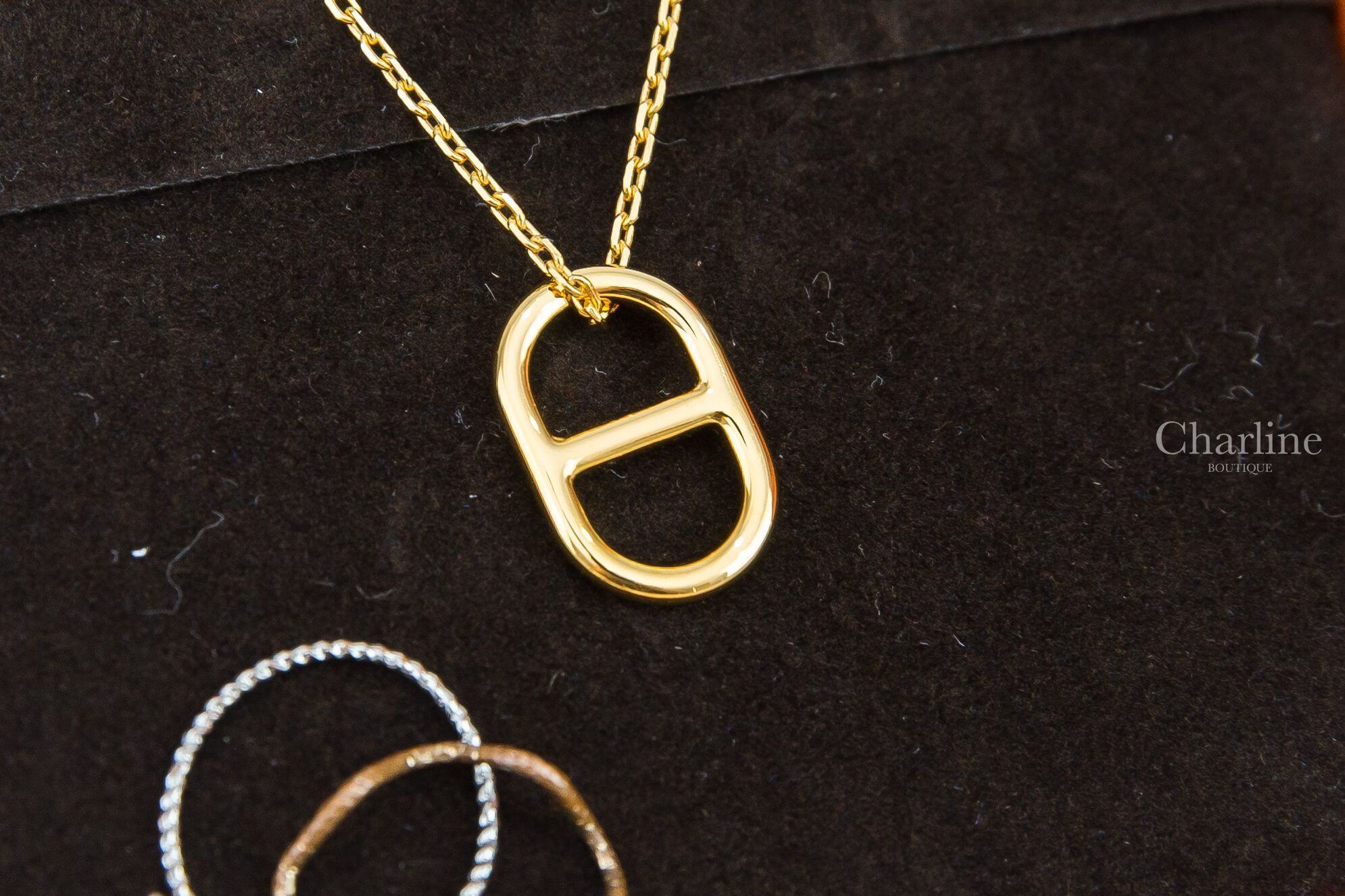 Hermès O'Maillon Pendant 奶油白小牛皮金色θ項鍊
