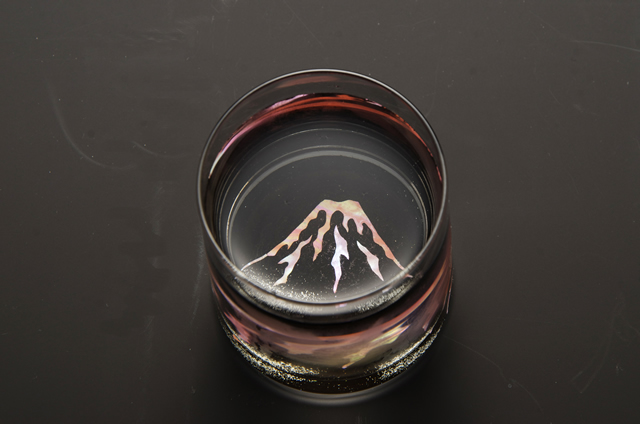 天野漆器 富士山玻璃杯/鑲貝