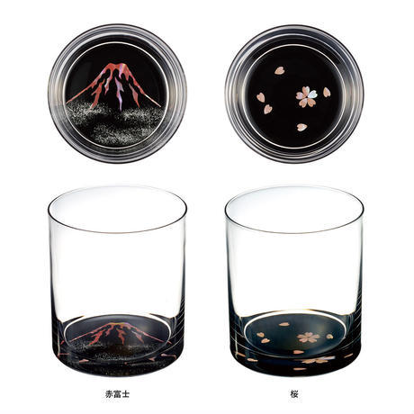 天野漆器 富士山玻璃杯/鑲貝