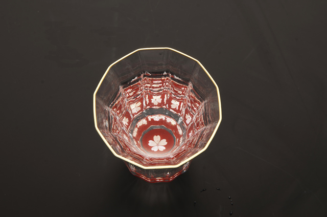 天野漆器 櫻花金杯 萬花筒系列 (朱/鑲貝)