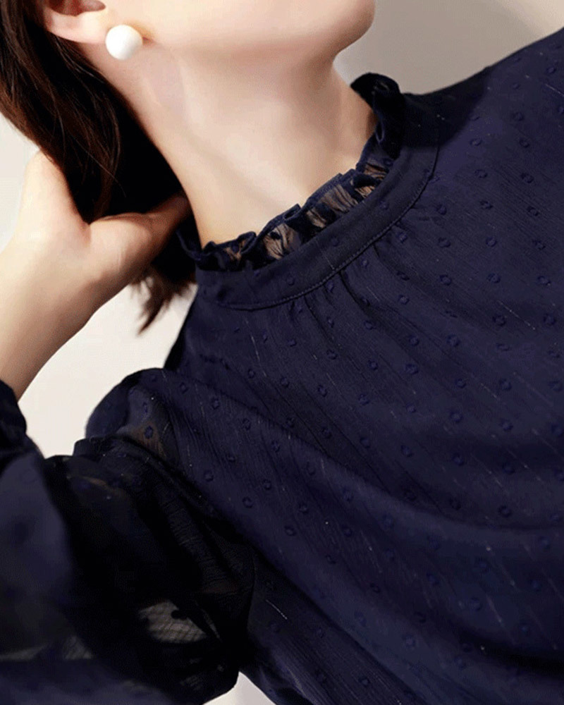 DEER.W 花邊領金絲透膚雪紡上衣 藏青