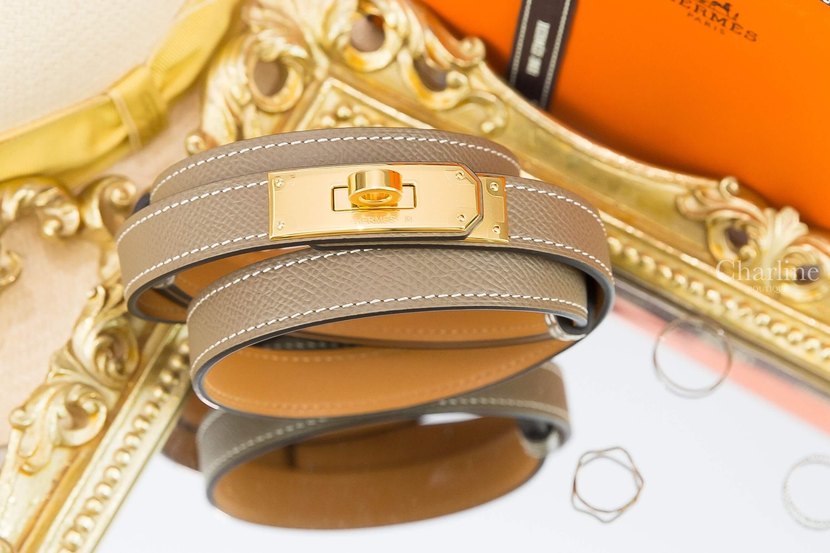 Hermes Kelly 18 Belt 大象灰小牛皮金扣可調式皮帶