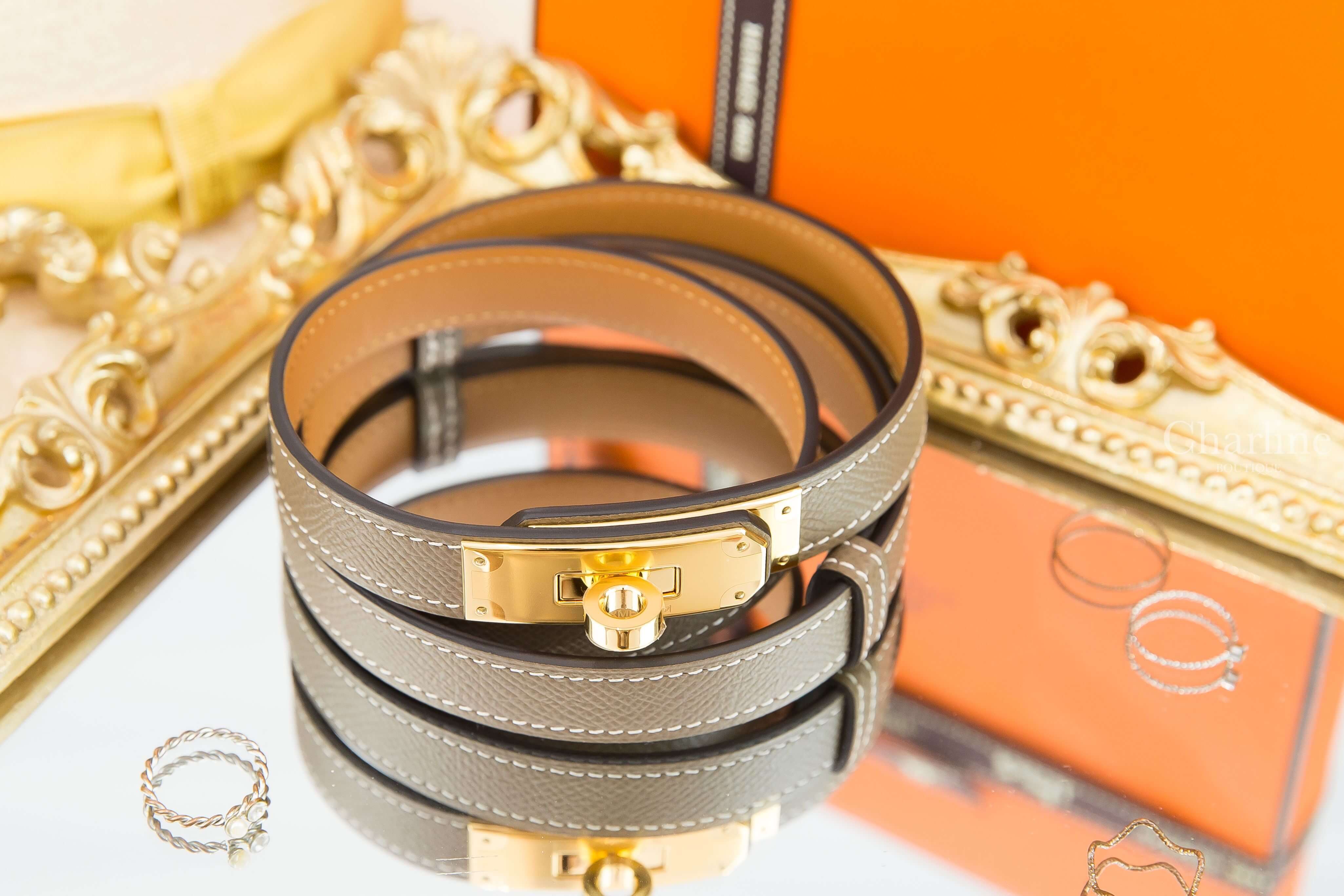 Hermes Kelly 18 Belt 大象灰牛皮金扣可調式皮帶-Charline Boutique 精品代購