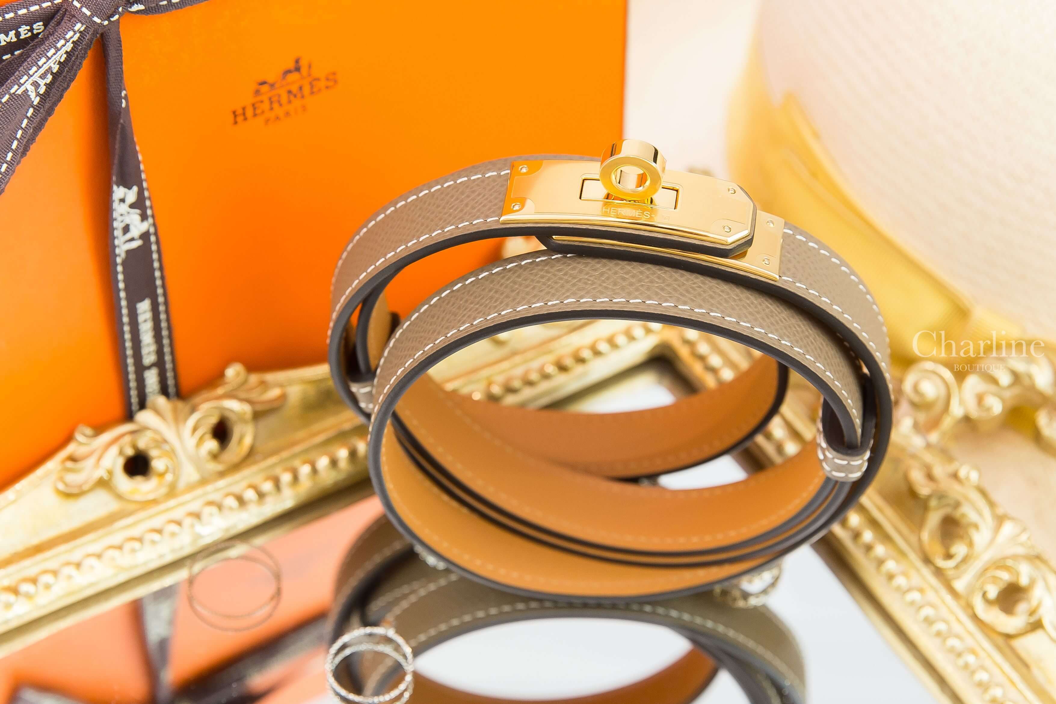 Hermes Kelly 18 Belt 大象灰牛皮金扣可調式皮帶-Charline Boutique 精品代購