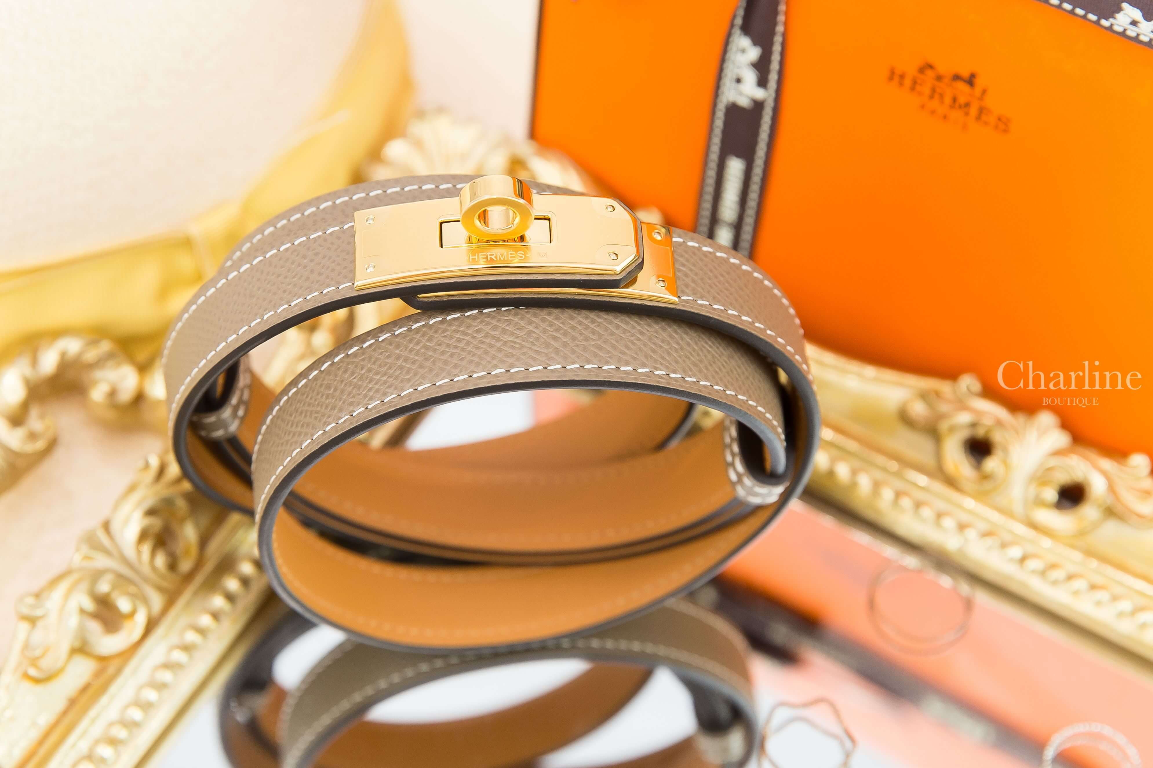 Hermes Kelly 18 Belt 大象灰牛皮金扣可調式皮帶-Charline Boutique 精品代購