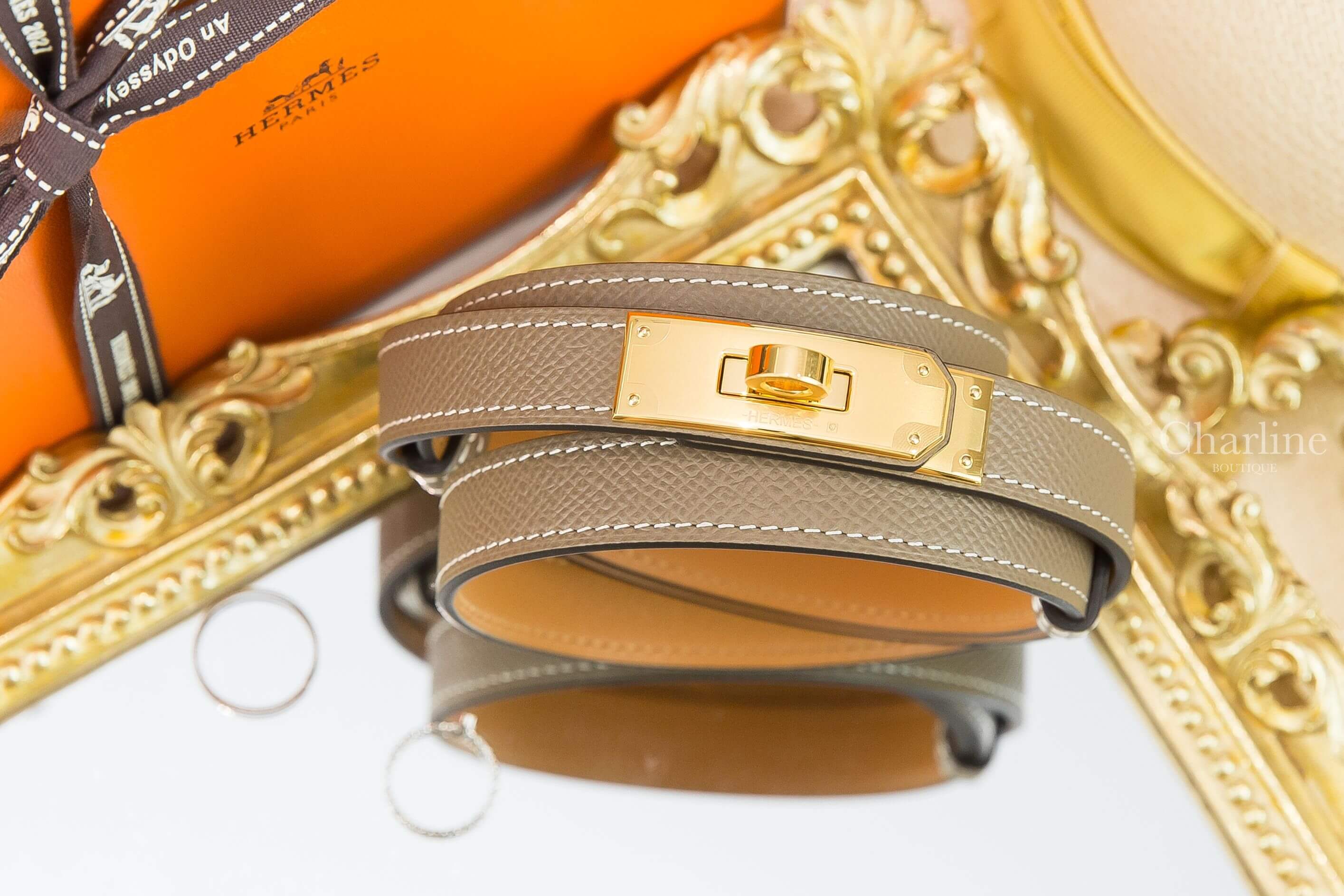 Hermes Kelly 18 Belt 大象灰牛皮金扣可調式皮帶-Charline Boutique 精品代購