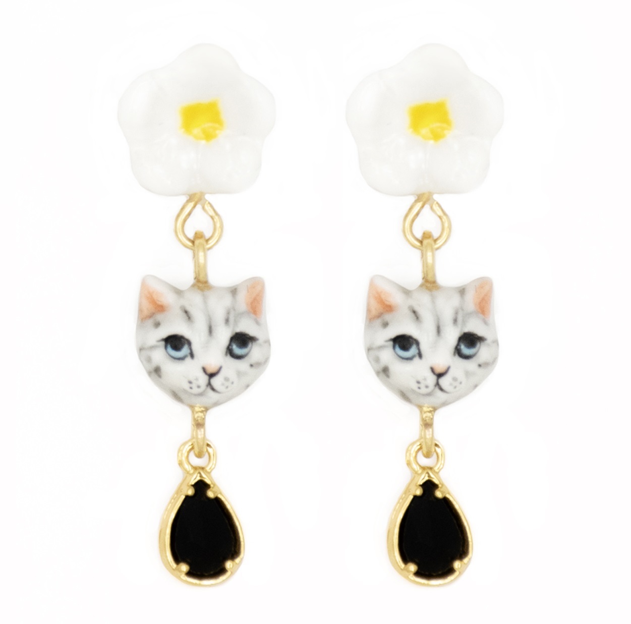 NACH 華麗奪目花貓垂墜瓷耳環