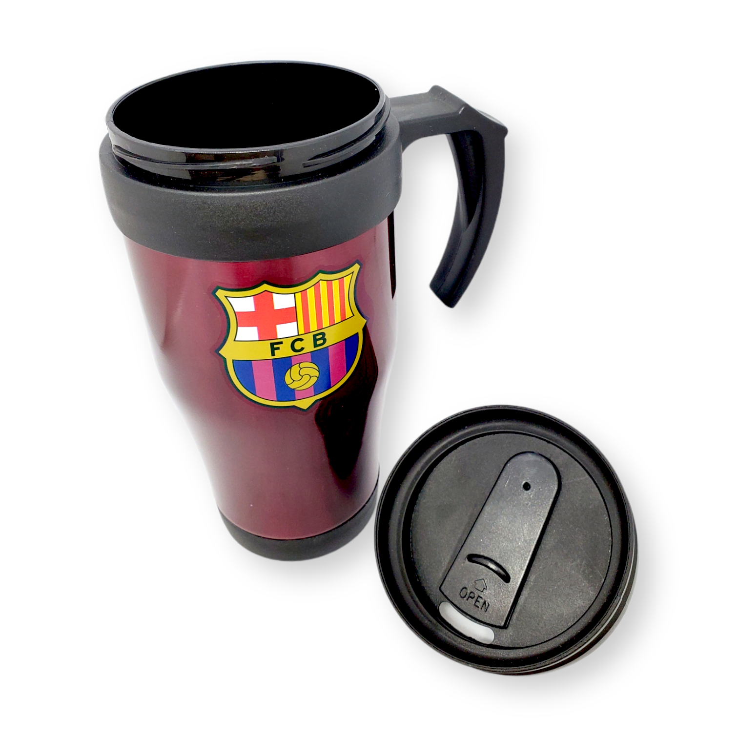 巴塞隆拿棗紅色金屬有柄咖啡杯