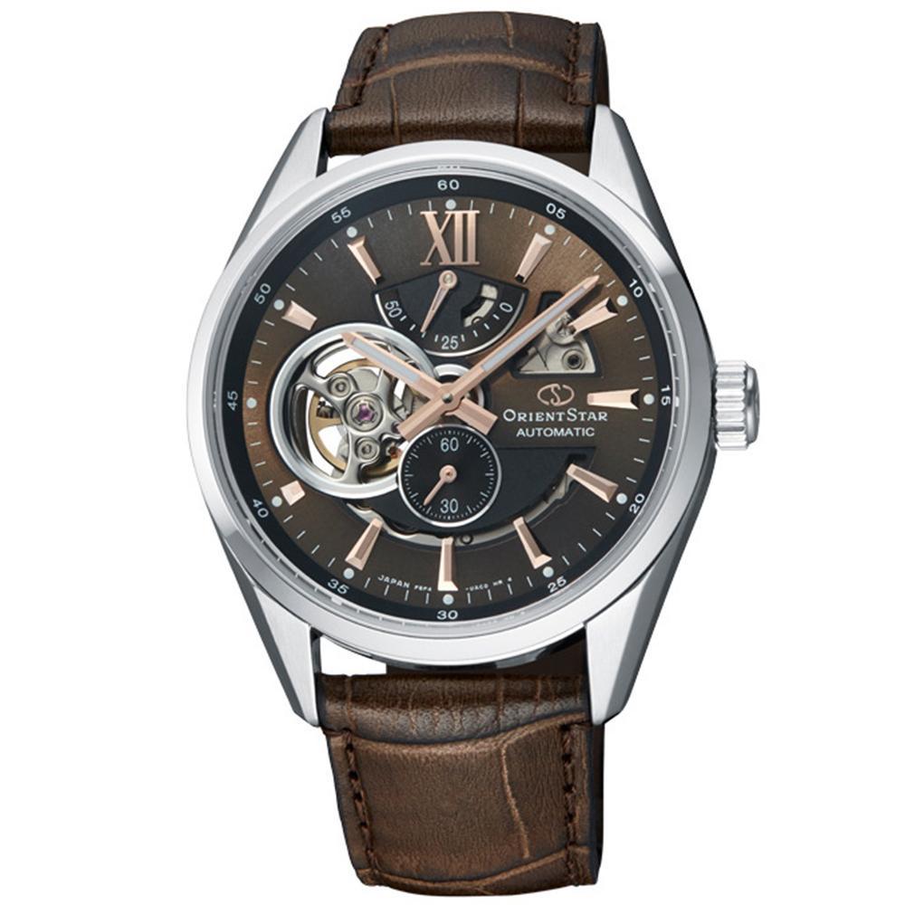Mechanical Contemporary Brown Dial Leather Strap