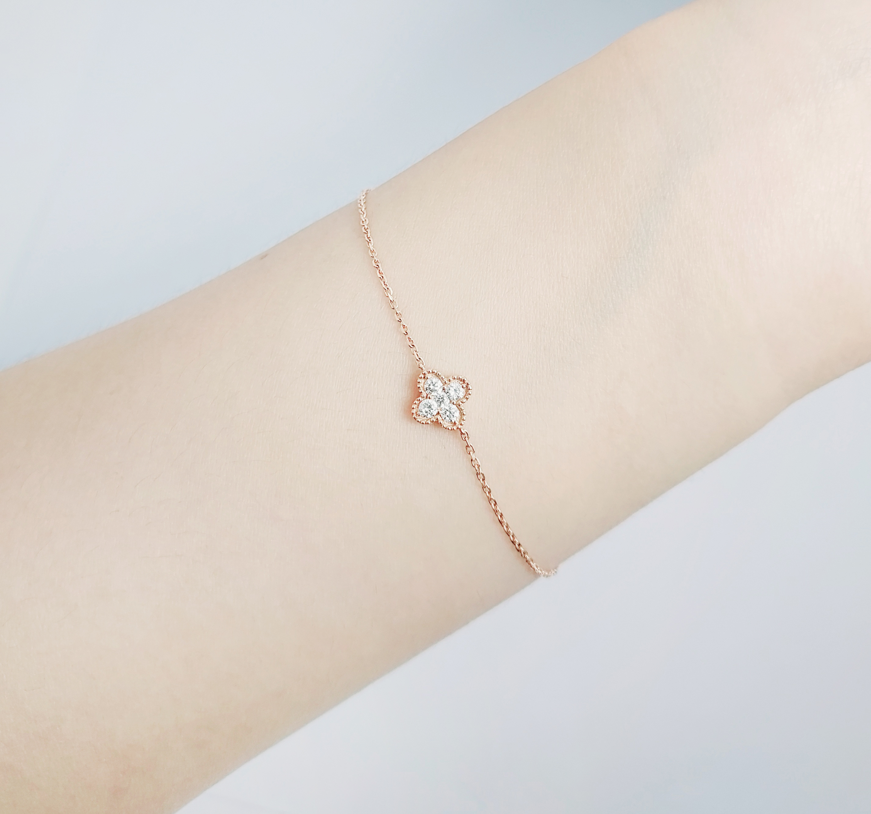 18K 玫瑰金天然鑽石四葉草手鏈