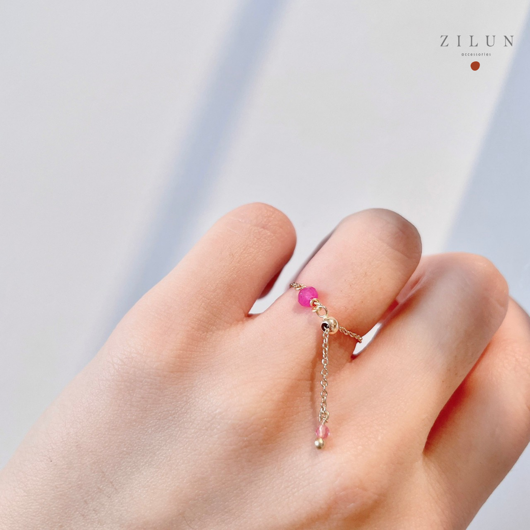 │輕奢│一抹玫瑰紅 • 可調式鍊戒 • 戒指 • 14K注金 • 14kgf