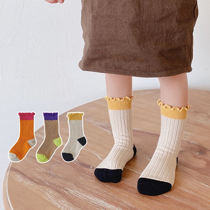 現貨出清 木耳邊拼色中筒襪 3入