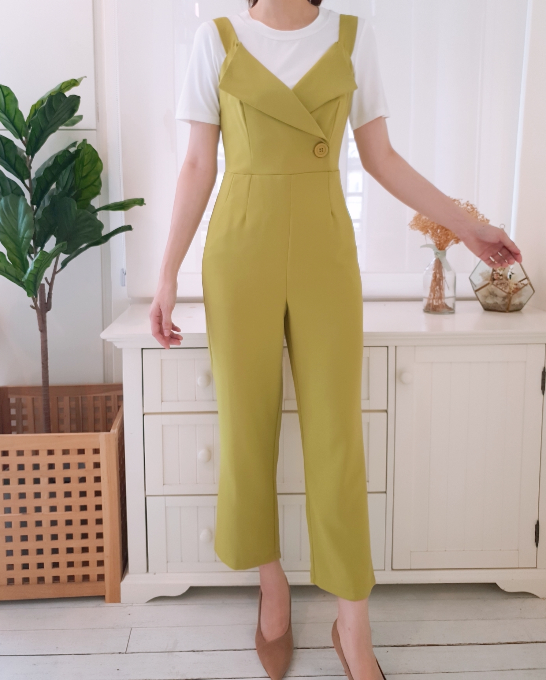 FRONT BUTTON LONG JUMPSUIT (INCLUDE INNER)