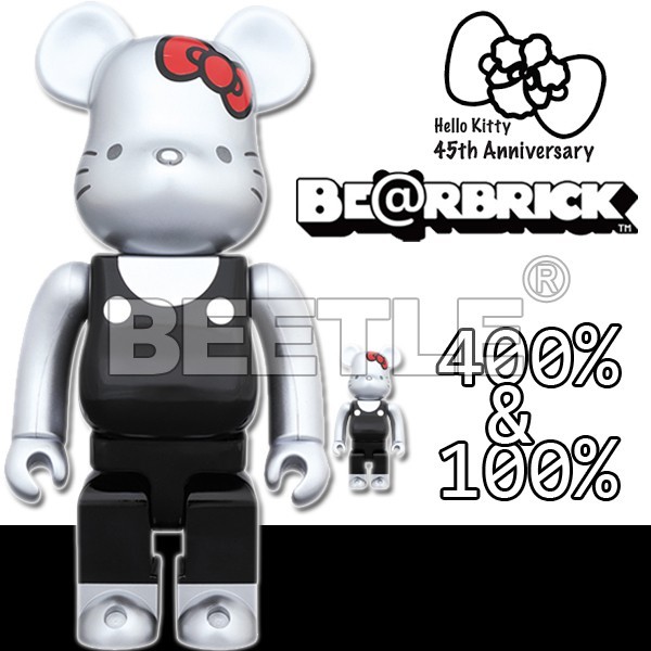 BEETLE BE@RBRICK HELLO KITTY 凱蒂貓45周年00年代黑銀熊耳100 40