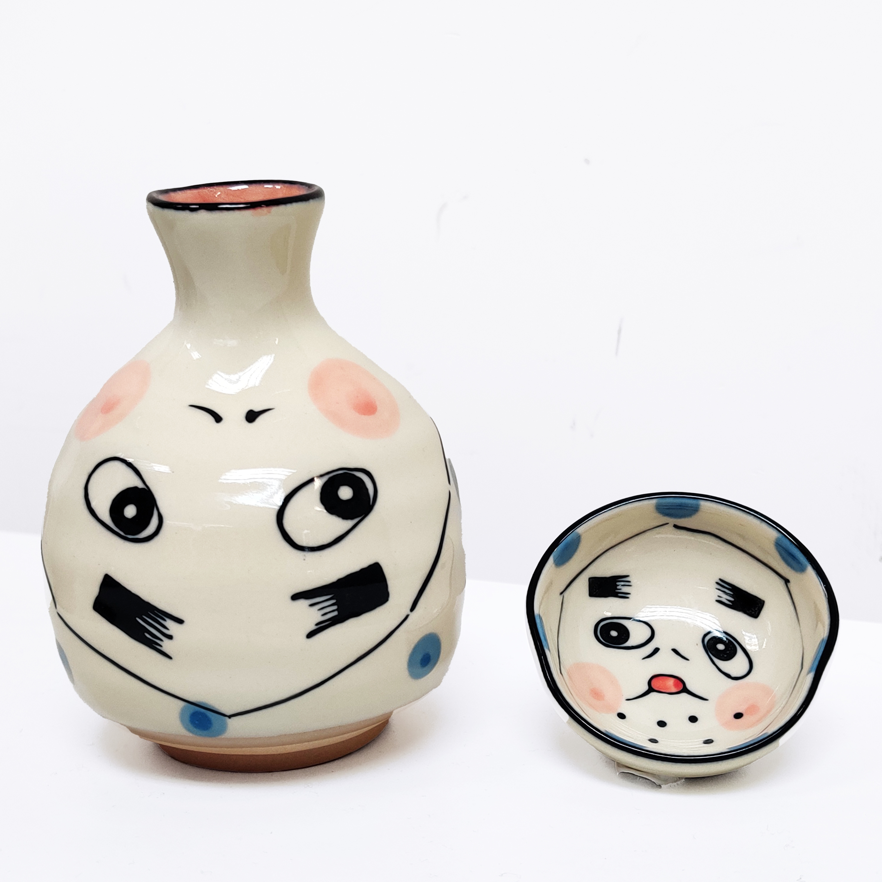 和風 面白い 美濃燒 火男 徳利 + 盃 (300CC+50CC)